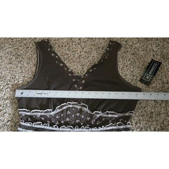 Elementz Mocha Brown Sleeveless Dress White Embroidery Detailing Size Large NWT - Picture 12 of 13